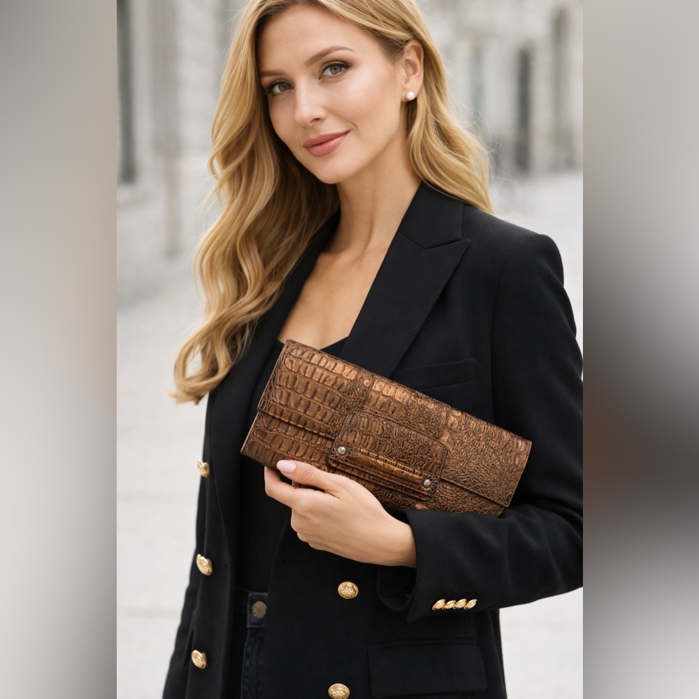 Vintage Bedo Metallic Copper Crocodile-Embossed Clutch